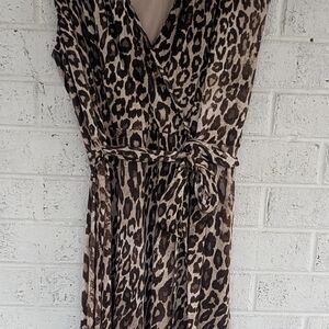 London Times Brown and Black Leopard Print Midi Dress